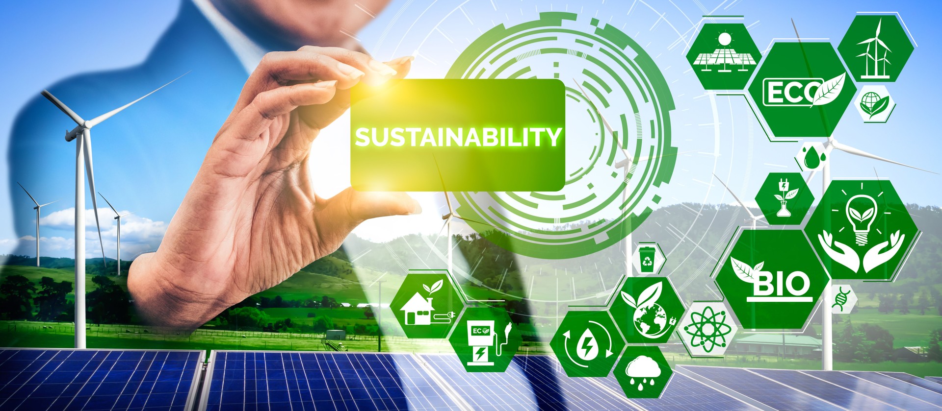 Wind turbine double exposure graphic interface.