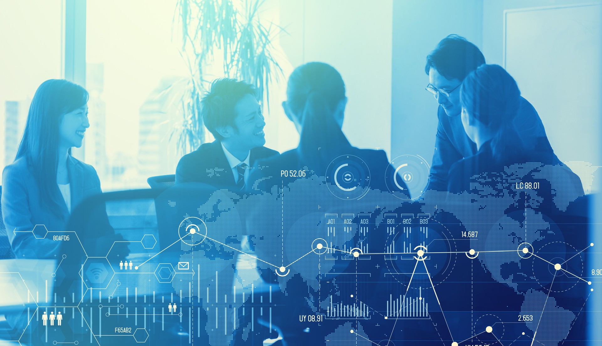 Concepto de negocio global. Estrategia de gestión. Reunión de personal. Comunicación empresarial. Recursos humanos.